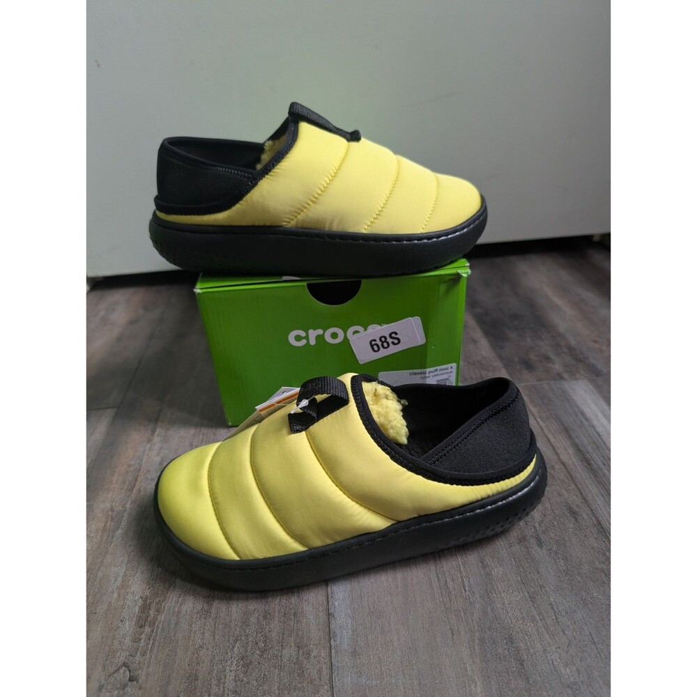 Crocs Classic Puff Moc Plush Clogs Lined Kid's 5 Women's 6.5 Yellow & Black